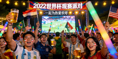2022年世界杯球迷线下观赛派对活动现场 - 人群欢呼庆祝